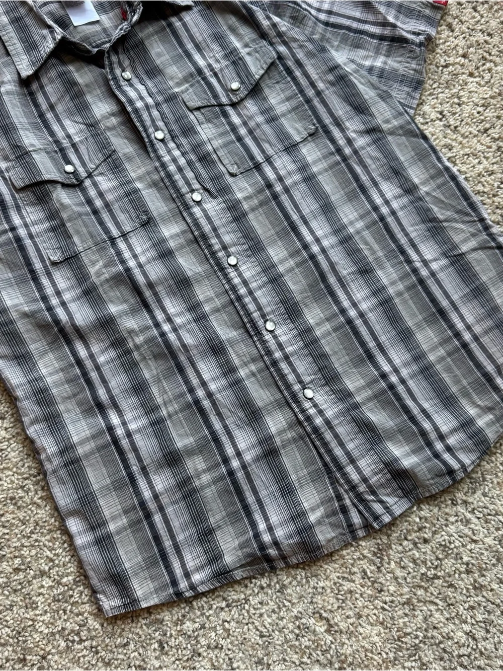 The North Face Shirt Men’s Grey Pearl Snap Short Sleeve Button-Up Check Plaid M